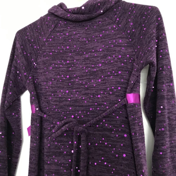 Bloome de jeune fille Purple Cowl Neck Sequin Long Sleeve Dress Offset Bow - Picture 7 of 9